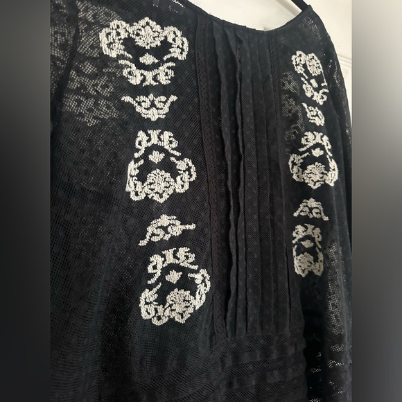 Free People Women's Black Jocelyn Pleated Dot Ruffle Lace Tunic Size medium M - Picture 4 of 9